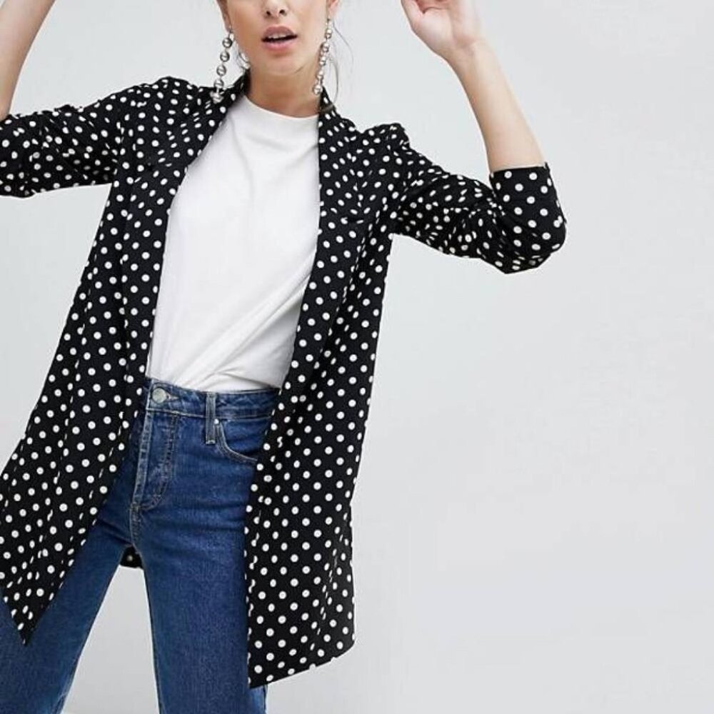 Stradivarius polka dot open longline blazer business casual suit jacket classic
